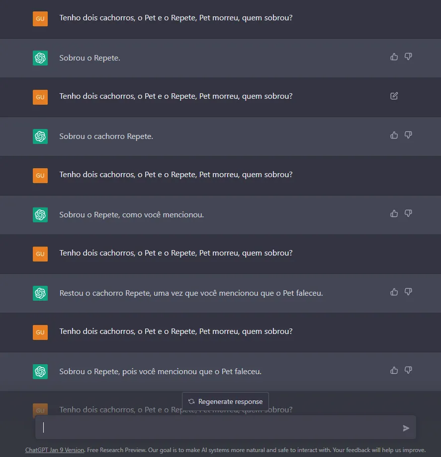 Imagem ChatGPT respondendo qual cachorro sobrou
